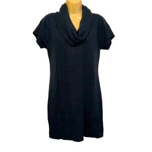 Dots Dark Teal Blue Tunic Sweater Dress Junior Size XL Removable Cowl Neck Mini